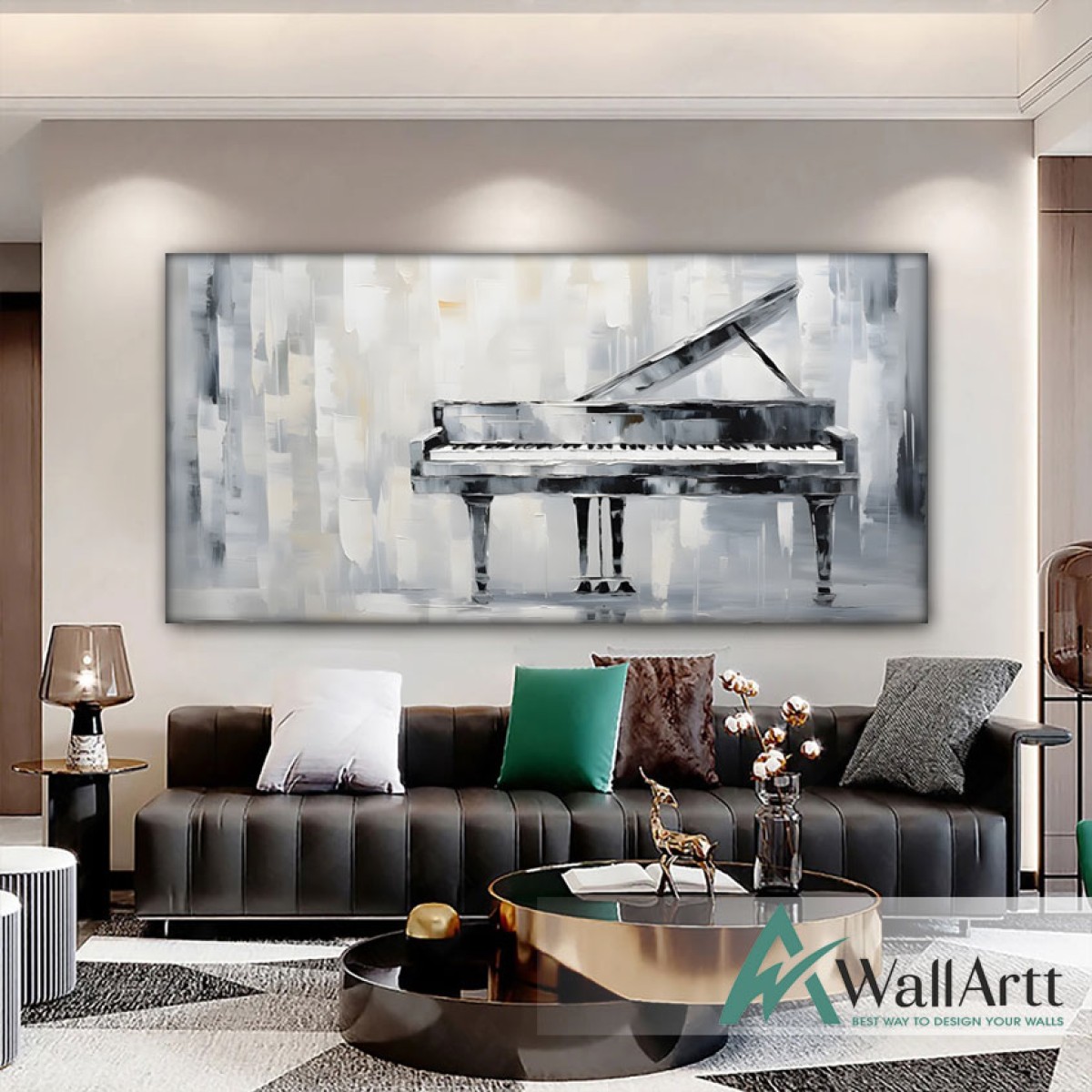 Abstract Black Piano 3d Heavy Textured Partial Oil Painting